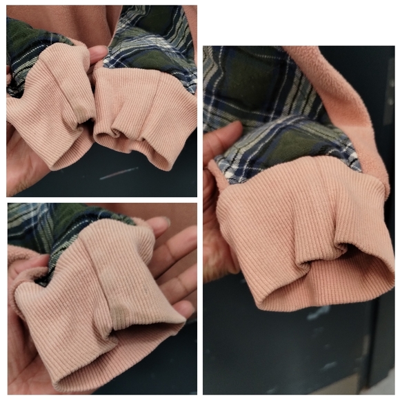 Entro Peach Fleece Pullover Sweater with Green Plaid Accents Cabincore Size M - Picture 16 of 16